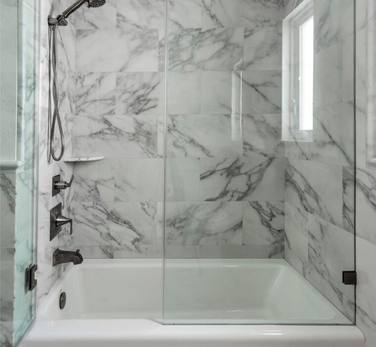 white marble shower