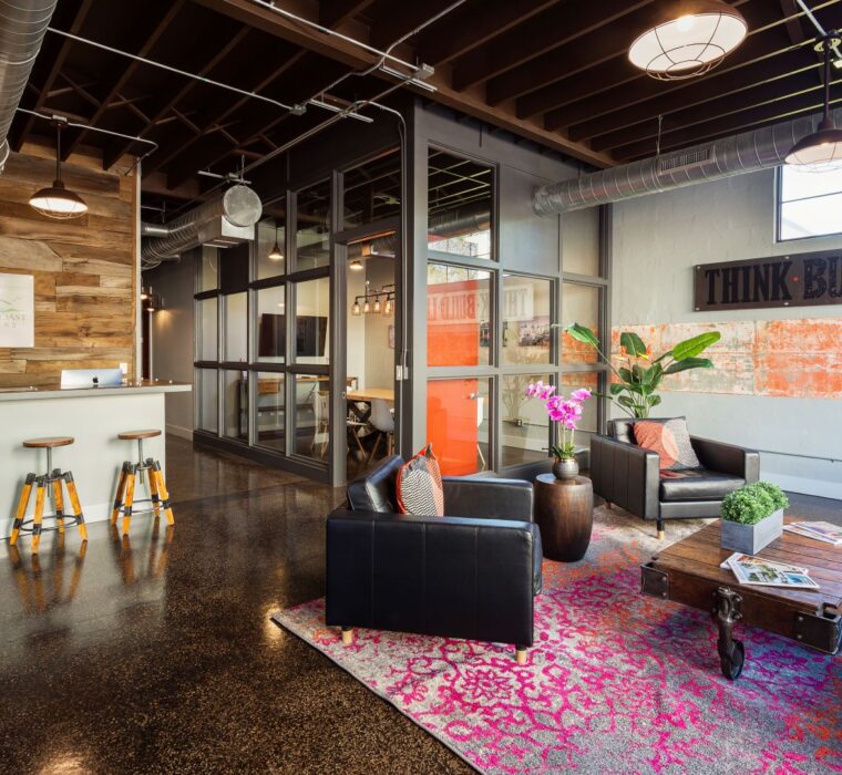 barn style office meeting area