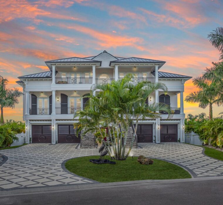 large house with sunset background
