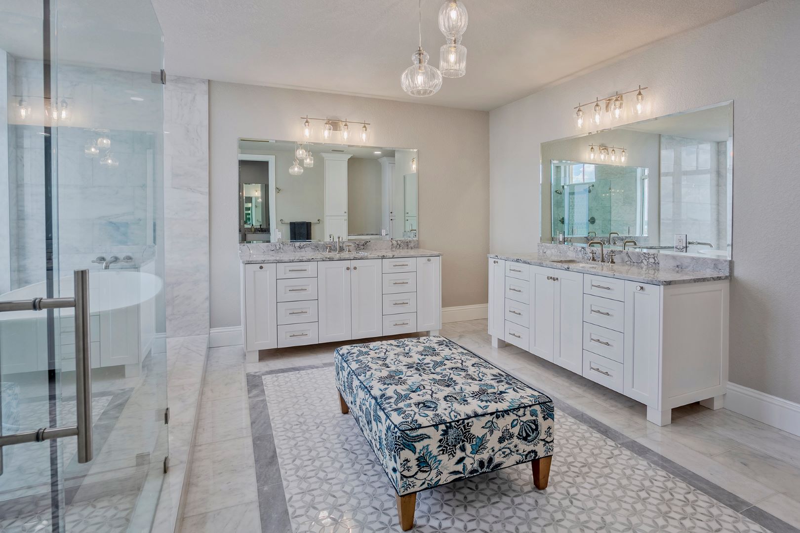 Modern bathroom with glass shower enclosure